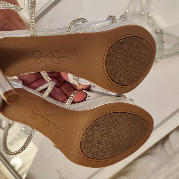 Jessica Simpson "Jaeya" Platinum Shimmer Heeled Platform Sandals. NIB. Size 6.5 - Picture 8 of 12